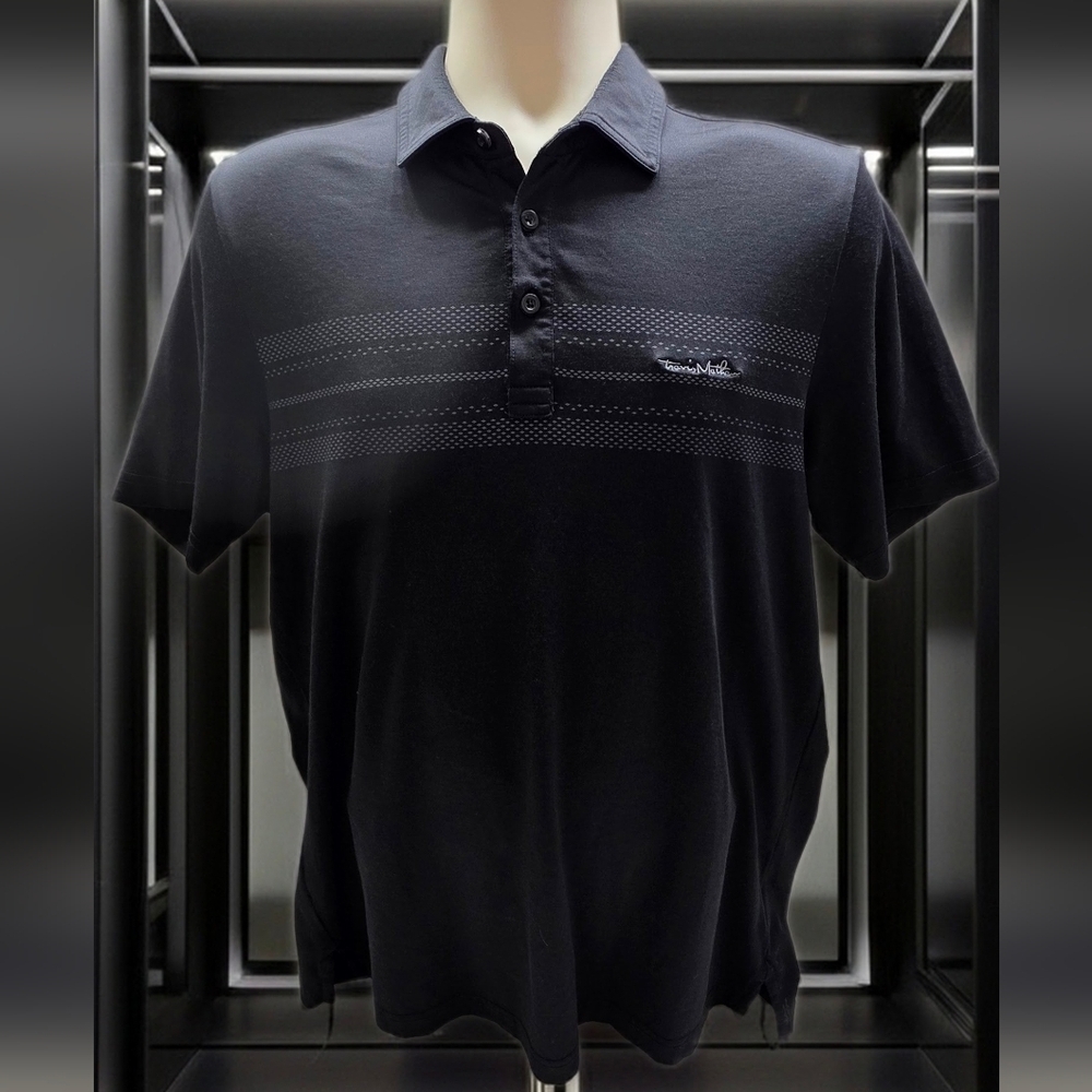 Travis Mathew Black Polo with Subtle Horizontal Stripe